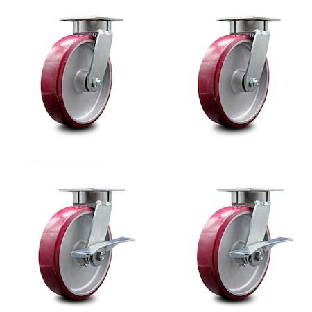 Service Caster 8 Inch Kingpinless Poly on Aluminum Wheel Swivel Caster Set with 2 Brakes SCC SCC-KP30S820-PAR-2-SLB-2